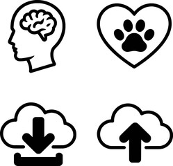 Symbol Set Featuring Brain Pet Love Cloud Download Upload