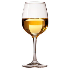 Isolated elegant glass of white wine chardonnay sauvignon blanc on black background on transparent background