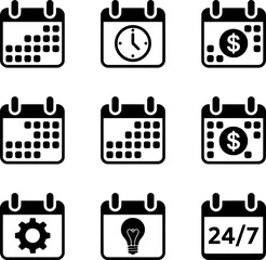 Calendar Icons Representing Time Management,Deadlines,Productivity,And Financial Planning
