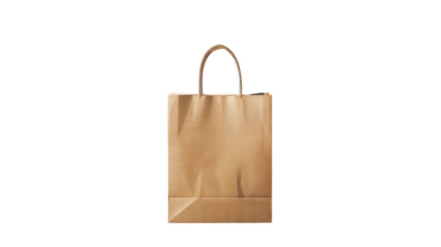 Isolated brown paper shopping bag mockup template for product packaging on transparent background