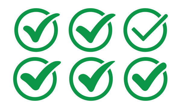 Green Checkmark icon set vector on white background.