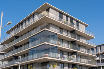New apartment buildings with all-round balconies seen in Barcelona, Spain