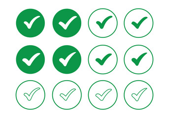 Set of green checkmark icons on a white background.
