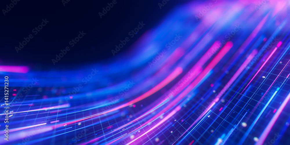Poster closeup of bigdata light speed flow. abstract digital data stream of quantum computing. cyberspace o