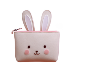 Bunny Pouch Charm: A Whimsical Accessory for Carrying Your Essentials with a Dash of Kawaii Style on a Clean Black Backdrop