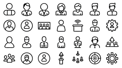 Business people and a set of medical icons are shown in this vector illustration