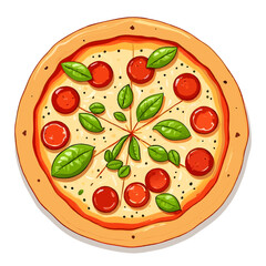 pizza with salami and basil