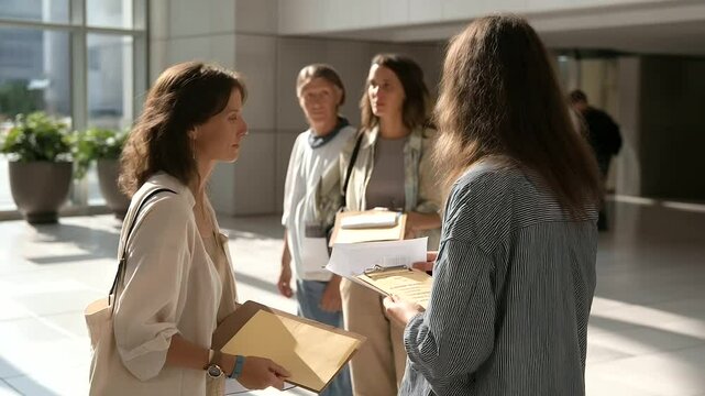 City Hall Lobby with Clipboard Exchange in a Breezy Afternoon