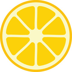 Flat Yellow Citrus Fruit Slice Icon or Fresh Orange or Lemon Vector Illustration