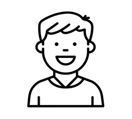 Happy young boy with a bright smile enjoying a cheerful moment indoors with simple line art style on a transparent background, cut out