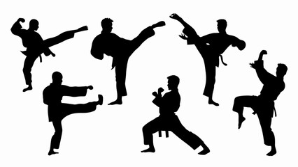 set of karatekas silhouette vector on white background