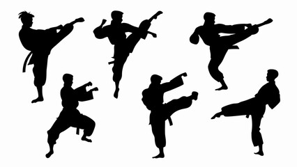 set of karatekas silhouette vector on white background