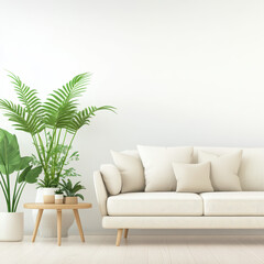 Cozy Modern Living Room with Green Plants and Light Sofa
