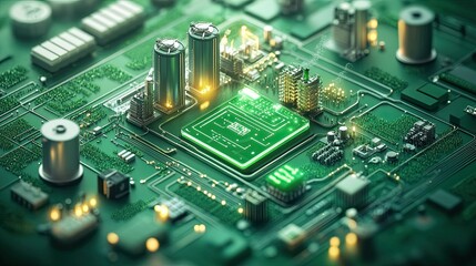 Isometric View of a Hydrogen Economy Concept with Green Technology and Sustainable Design