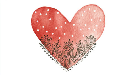 Obraz premium A whimsical watercolor heart design featuring polka dots and intricate patterns at the base.