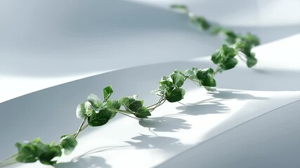 2_3D green growth line floating in space with shadows on a white plane