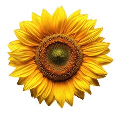 Isolated close up of beautiful yellow sunflower on a black background image on transparent background