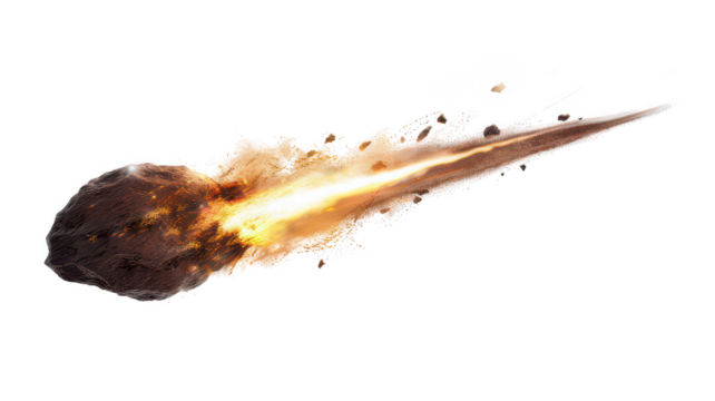 Meteor asteroid comet space rock falling through atmosphere stock photo on transparent background