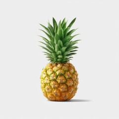 Fototapeta premium A vibrant, golden pineapple with a lush green crown stands prominently against a neutral background. It’s a fresh, tropical delight