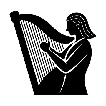 black harpist playing harp silhouette clip art preview