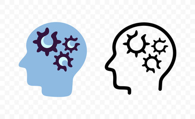 Human head with gears inside, graphic design. Thinking, problem-solving, creativity and mechanics of intelligence, vector design and illustration