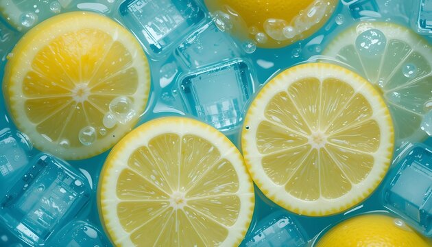 fresh lemons in water with ice - Powered by Adobe
