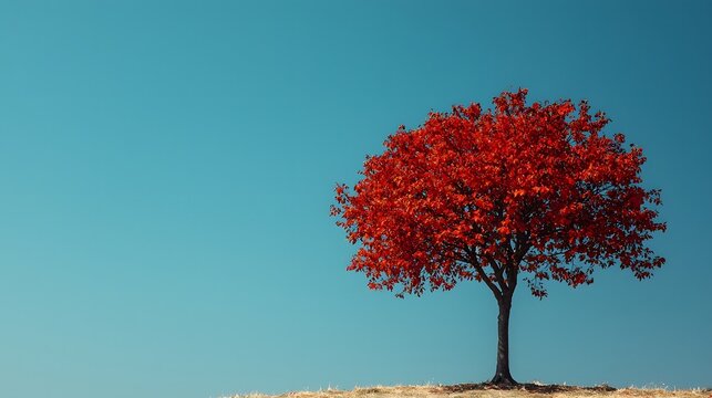 A vibrant tree with leaves forming a question mark against a bright blue sky