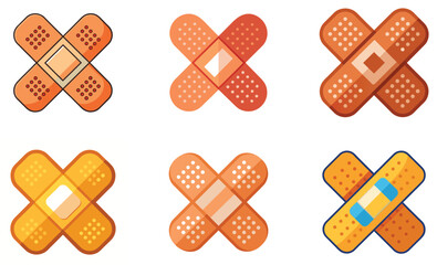 Set of bandages isolated on white background