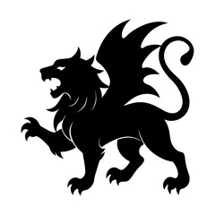 Fototapeta premium Griffin heraldic animal winged lion vector graphic silhouette