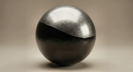 a perfect, half black and half silver, rests on a neutral beige