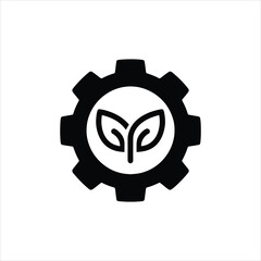 Eco-friendly gear symbol with leaf inside icon in White Background
