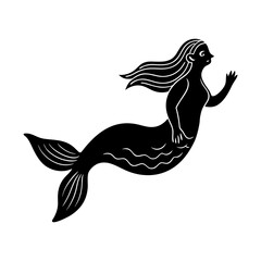 Obraz premium Simple graphic of a swimming mythical sea maiden silhouette