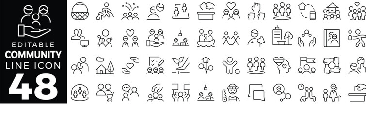 Community Icon Set: A Line Icon Collection Featuring People, Connection, Support, Network, Collaboration, Unity, Events, and More"