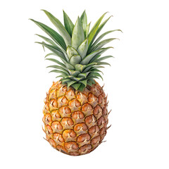 Fototapeta premium Whole ripe pineapple with a green crown, photorealistic close up