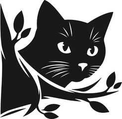 Black cat peeking vector animal silhouette
