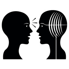 A black-and-white-silhouette-of-two-heads-facing 