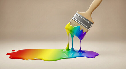 Rainbow Paint Pour with Paintbrush
