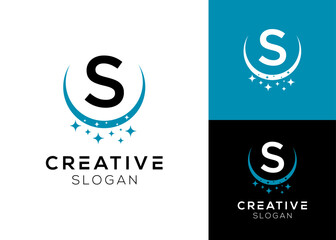 Letter S with star and stardust logo design for space or cleaning services