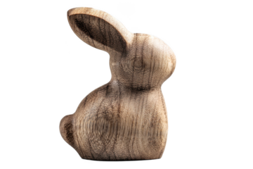 Hand-Carved Wooden Bunny: A Rustic Easter Decoration with a Beautiful Wood Grain Texture Against a Stark Black Backdrop.