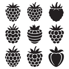 Raspberry Vector Black silhouettes icon illustration. Flat berry sweet healthy organic fruit raspberry blackberry. with white background © firoz