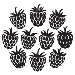 Raspberry Vector Black silhouettes icon illustration. Flat berry sweet healthy organic fruit raspberry blackberry. with white background