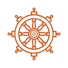 Dharma Wheel Icon, Buddhism Symbol, Orange Outline