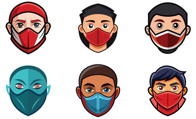 Set of face mask isolated on white background