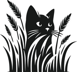 Black cat peeking vector animal silhouette