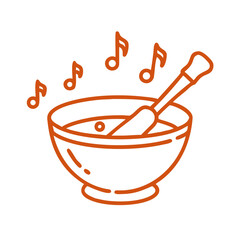 Singing Bowl Icon with Mallet and Music Notes