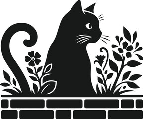 Black cat peeking vector animal silhouette