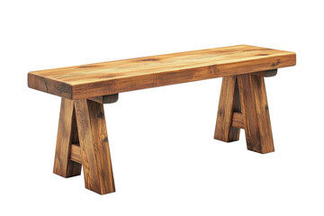 Rustic wooden bench handcrafted with a unique A frame base showcasing rich wood grain and texture against a black backdrop The simple yet on transparent background