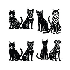 Fototapeta premium Silhouette of a happy dog and calm cat lying side by side 2