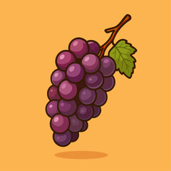 Purple Grapes Cartoon Illustration with Leaf