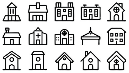 This image showcases a set of house icons, depicting various residential buildings and home symbols suitable for websites